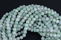 Natural Soft Green Burmese Jade Burma Jade 4mm 6mm 8mm 10mm 12mm Soft Green Pale Polished Round Beads 15.5" Strand Gemstone Beads