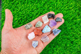 12pcs Healing Chakra Stones Pieces Rough Gemstone Mix - kyanite aquamarine garnet rose quartz fluorite amethyst obsidian pyrite