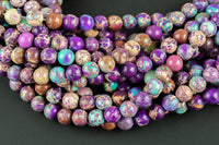 Natural Purple AFRICAN Sea Sediment Jasper smooth round sizes, 4mm, 6mm, 8mm, 10mm, 12mm- Full 15.5 Inch Strand- Wholesale Price Smooth