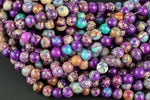 Natural Purple AFRICAN Sea Sediment Jasper smooth round sizes, 4mm, 6mm, 8mm, 10mm, 12mm- Full 15.5 Inch Strand- Wholesale Price Smooth