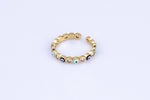 1 pc Gold Enamel Evil Eye Ring, Adjustable Ring, Minimalist Cz Ring, Micro Pave Ring, Gold Open Ring, Dainty Jewelry- Wholesale
