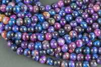 Natural multi tiger eye. 4mm 6mm 8mm 10mm 12mm round bead . blue purple multi color tiger eye bead . Great quality full strand 15.5