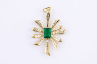 1 pc Dainty STARBURST With Emerald Cut CZ Charm- 18k Gold CZ Star Charm, Celestial Pendant, Micro Pave Charm- 25x35mm