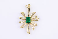 1 pc Dainty STARBURST With Emerald Cut CZ Charm- 18k Gold CZ Star Charm, Celestial Pendant, Micro Pave Charm- 25x35mm