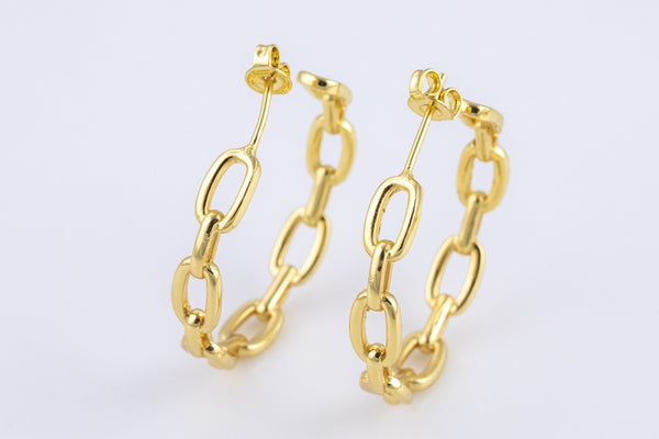 2 pcs Gold Hoop Earring PaperClip Hoop Earring 14K Gold Statement Jewelry for Teen Women Girl-35mm