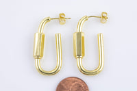 2 pcs 18kt Gold Carabiner Style Earring, dainty Hoops, minimalist jewelry - 2 pcs- 16x34mm