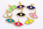 1 pc Dainty Evil Eye Enamel Pendant- 18k Gold CZ HEART Charm, Micro Pave Charm- 10x16mm- 1 per order