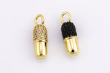 1 pc- Black CZ 14K Gold Pill Bar Charm CZ Love Pill Pendant for Bracelet Necklace Earring Component Supply- large bail