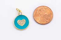 1 pc Dainty Heart Enamel Pendant- 18k Gold CZ HEART Charm, Micro Pave Charm- 15mm- 1 per order