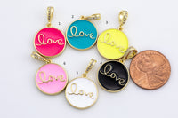 1 pc Dainty Love Enamel Pendant- 18k Gold CZ Love Charm, Micro Pave Charm- 15mm- 1 per order