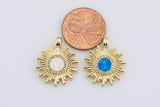 1 Dainty 14k Gold Sun Burst Charm Opal Round SunBurst Medallion Pendant, 24x18mm, Micro Pave Gold Sun Celestial Jewelry
