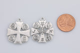 4 San Benito Saint Benedict Cross Pewter Charms - 24mm F36-41457