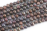 A 8-9mm Natural Freshwater Pearls - Off Round 15.5 Full Strand- Dark Peacock Brown