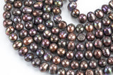A 8-9mm Natural Freshwater Pearls - Off Round 15.5 Full Strand- Dark Peacock Brown