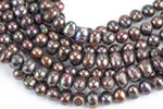 A 8-9mm Natural Freshwater Pearls - Off Round 15.5 Full Strand- Dark Peacock Brown