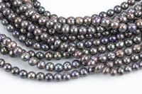 AA 6-7mm Natural Freshwater Pearls - Off Round 1 Full Strand- Light Peacock