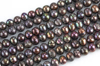 9-10mm Natural Freshwater Pearls - Off Round 15.5 Full Strand- Dark Peacock Brown