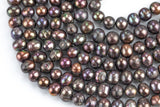 9-10mm Natural Freshwater Pearls - Off Round 15.5 Full Strand- Dark Peacock Brown