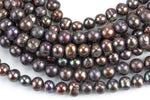 9-10mm Natural Freshwater Pearls - Off Round 15.5 Full Strand- Dark Peacock Brown