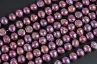 10mm A Quality Flat Round Peacock Freshwater Pearls- Raspberry Purple