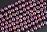 10mm A Quality Flat Round Peacock Freshwater Pearls- Raspberry Purple
