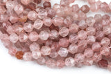 Natural Strawberry Quartz - Hexagonal Hexagon Shape - Grade A High Quality- 6mm 7mm 8mm and 10mm- Full Strand 16" Gemstone Beads