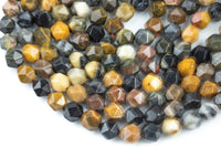 Natural Petrified Wood- Hexagon Shape- Grade A High Quality- 8mm and 10mm- Full Strand 16" AAA Quality Gemstone Beads