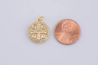 14k Gold Saint Benedict San Benito Cross Religious Catholic Coin Charm Charms Pendant 16mm