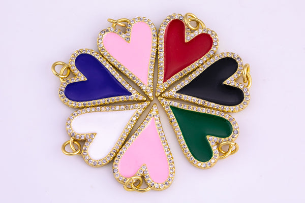 1 pc Dainty Enamel Red heart Pendant, CZ Micro Pave 18kt Gold Heart pendant, Enamel pendant Statement Necklace Jewelry Supply 16x23mm