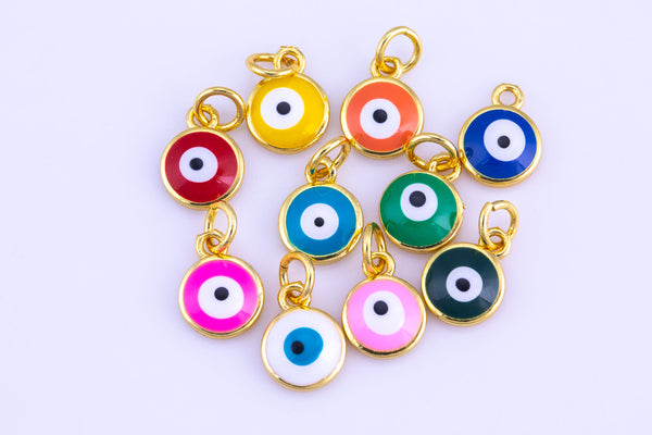 4pc 18k Gold Enamel Evil Eye Charm Diamond CZ Drop Charm Cubic Protector Pendant Tiny Lucky Dainty Necklace - 7mm- 4 pc Per order