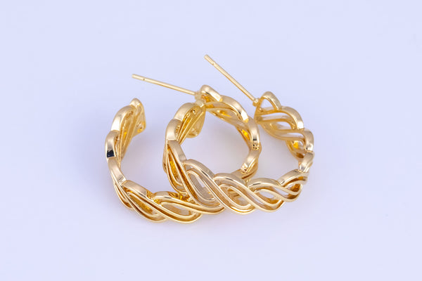 1 pairs 18kt Gold Hoop Stud Wire Earring, Earring 26mm