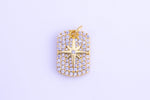 1 pc Dainty STARBURST Bar Pendant- 18k Gold CZ North Star Charm, Textured Bar, Celestial Pendant, Micro Pave Charm- 10x16mm