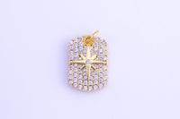 1 pc Dainty STARBURST Bar Pendant- 18k Gold CZ North Star Charm, Textured Bar, Celestial Pendant, Micro Pave Charm- 10x16mm