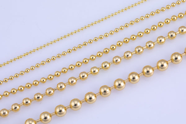 16" 14K DAINTY NECKLACE CHAIN Gold for Layering -Ball Chain 16" w/ 2.5" extender chain