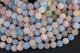 Natural Matte Blue Beryl Morganite Aquamarine Beads - Matte Finished Round 6mm 8mm 10mm - Full Strand 15.5"