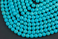 Natural Blue Turquoise, High Quality in Faceted Round. 3mm, 4mm, 6mm, 8mm, 10mm, 12mm, 14mm-Full Strand 15.5 inch Strand Gemstone Beads