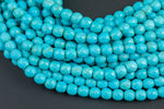 Natural Blue Turquoise, High Quality in Faceted Round. 3mm, 4mm, 6mm, 8mm, 10mm, 12mm, 14mm-Full Strand 15.5 inch Strand Gemstone Beads