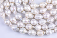 12-13mm Large White Baroque Freshwater Pearl, Full Strand