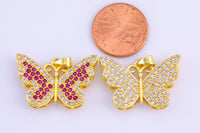 1 pc 18K Gold Butterfly Cubic Zirconia Bracelet Necklace Pendant Earring Charm Gift for Jewelry Making-18x27mm-1 pc per order