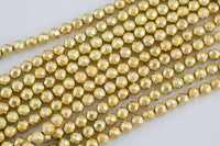 Matte Medium Gold Hematite Faceted Round Beads Loose Gemstone Beads - Natural Hematite Light Gold Plated - 8mm 10mm 12mm Full Strand 16"