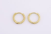 4 pcs 18kt Gold One Touch Lever Beaded Rounded Hoop Simple round hoop earring, 12mm Huggie , Earring Gift for Minimalist Huggies