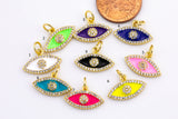 1 pc Dainty Evil Eye Enamel Pendant- 18k Gold CZ HEART Charm, Micro Pave Charm- 10x16mm- 1 per order