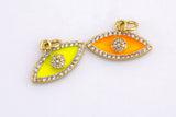 1 pc Dainty Evil Eye Enamel Pendant- 18k Gold CZ HEART Charm, Micro Pave Charm- 10x16mm- 1 per order