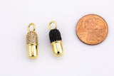 1 pc- Black CZ 14K Gold Pill Bar Charm CZ Love Pill Pendant for Bracelet Necklace Earring Component Supply- large bail
