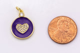 1 pc Dainty Heart Enamel Pendant- 18k Gold CZ HEART Charm, Micro Pave Charm- 15mm- 1 per order