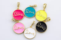 1 pc Dainty Love Enamel Pendant- 18k Gold CZ Love Charm, Micro Pave Charm- 15mm- 1 per order