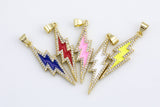 1 pc Dainty Lightning Enamel Pendant- 18k Gold CZ Lightning Charm, Micro Pave Charm- 9x33mm- 1 per order