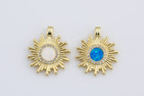 1 Dainty 14k Gold Sun Burst Charm Opal Round SunBurst Medallion Pendant, 24x18mm, Micro Pave Gold Sun Celestial Jewelry