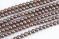 AA 7-8mm Natural Freshwater Pearls - Off Round 1 Full Strand- Light Peacock