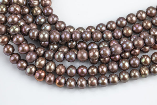 AA 7-8mm Natural Freshwater Pearls - Off Round 1 Full Strand- Light Peacock